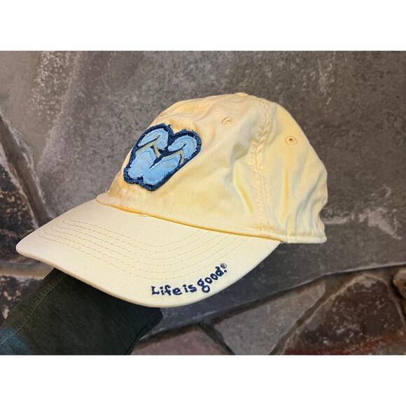 Life is Good Hat Cap Strapback Yellow Flip Flops Sandals Beach Gym Cap Outdoor - Picture 1 of 8